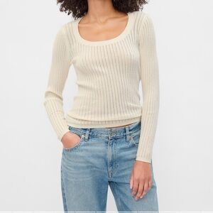 CashSoft Ribbed Scoopneck Sweater ⚪️ White, NWT, Medium